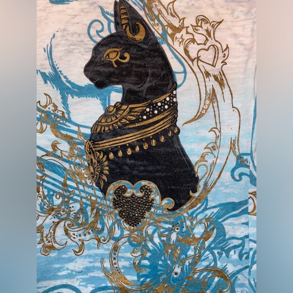 Rebel Spirit Graphic Tee with Egyptian Cat Design - Size Small - Picture 3 of 5